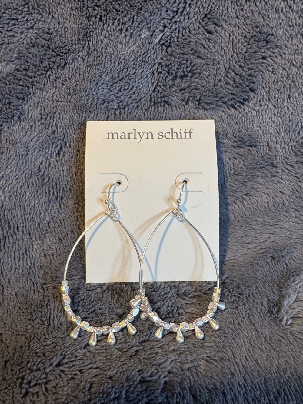 Marlyn Schiff Silver Beaded Teardrop Hoop Earrings